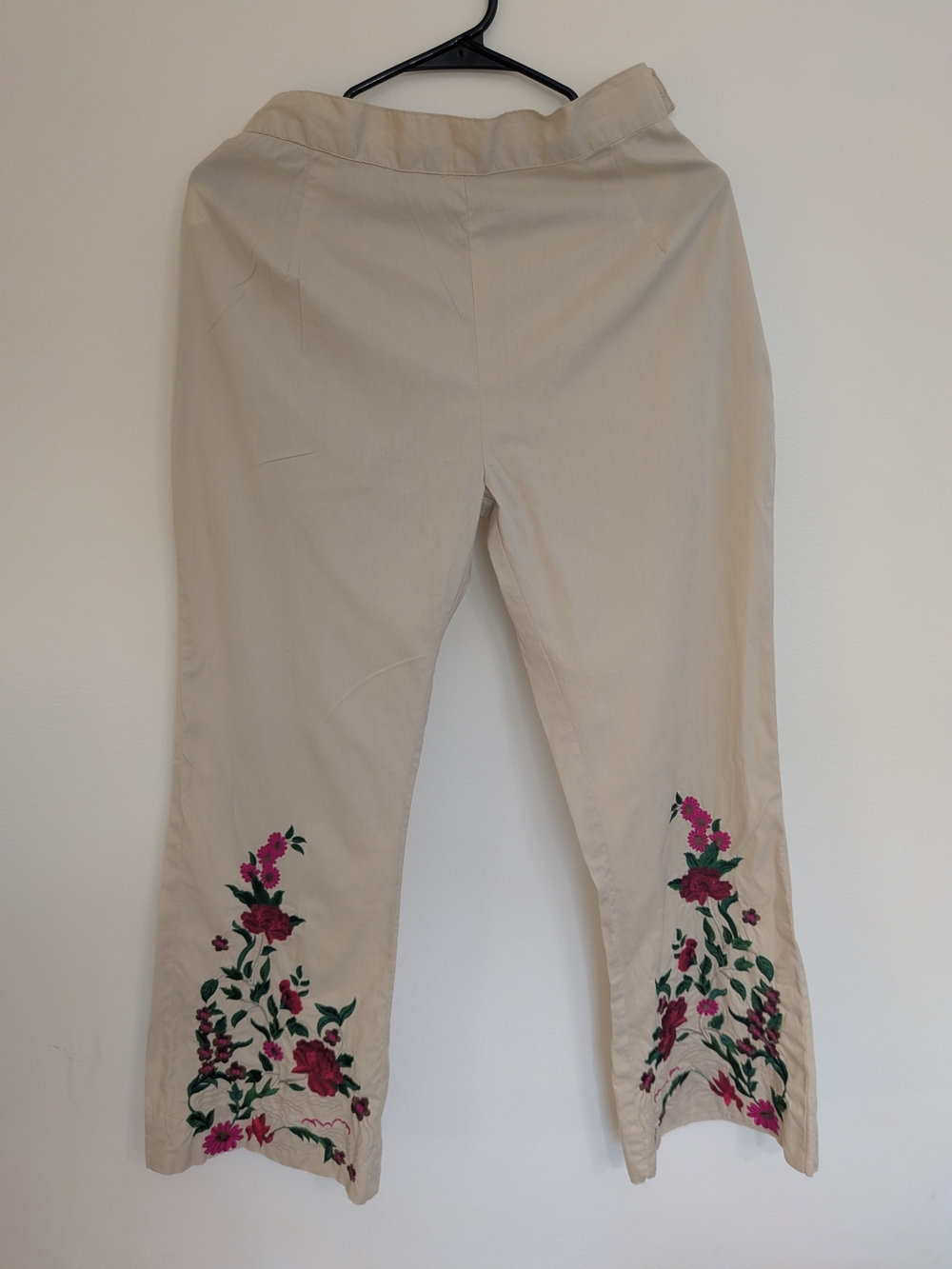 One Of A Kind Embroided  Straight Leg Tan Pants With Side Zipper.